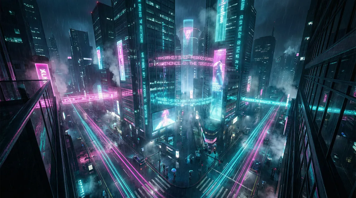 染血王国 竖屏短剧平台首页背景 - 赛博朋克都市夜景